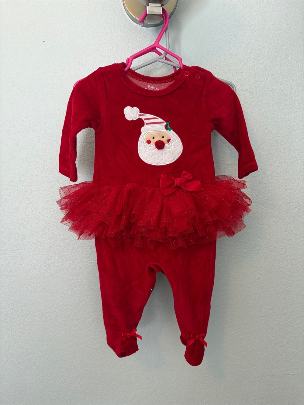 Baby Essentials Red Santa Tulle Tutu One-Piece Footie